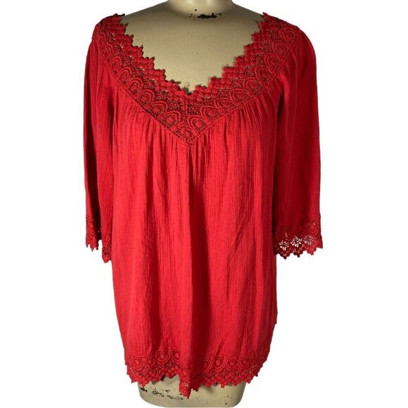 Kut from the Kloth Crochet Lace Edge Red Romantic Peasant Blouse Women’s XS - Picture 1 of 6